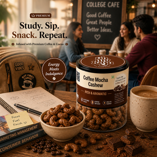 Coffee Mocha Cashews | Premium Flavoured Kaju with Coffee & Cocoa | No Refined Sugar | Crunchy & Rich Energy Snack | Gourmet Flavoured Cashew Nuts | 100% Vegetarian