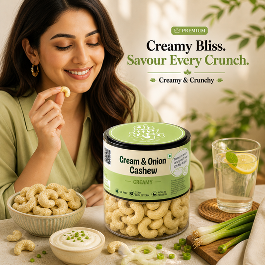 Cream & Onion Flavoured Cashews | Premium Crunchy Cashew Nuts | Protein Rich Healthy Snack | Oil Free | Oh My Kaju