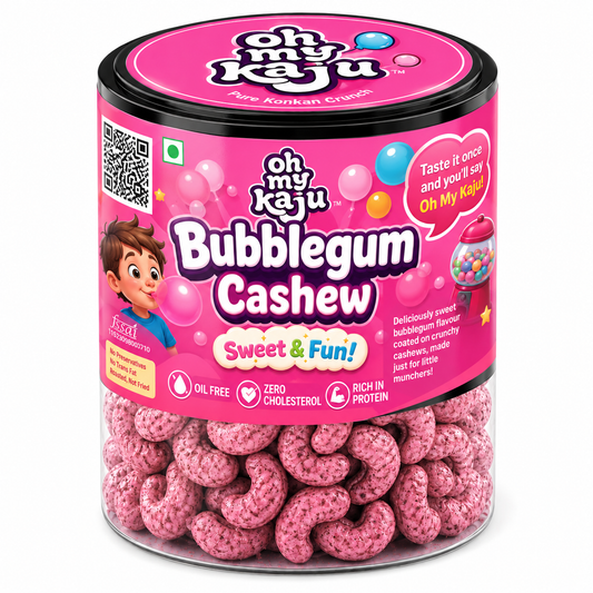 Oh My Kaju Bubblegum Flavour Cashews | Sweet & Crunchy Kids Snack | Premium Roasted Cashew Nuts | Oil Free | Zero Cholesterol | Fun Party Snack