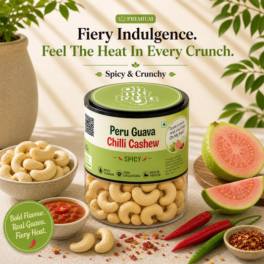 Oh My Kaju Peru Guava Chilli Cashew | Premium Flavoured Cashews | Sweet & Spicy Crunch | Protein Rich Healthy Snack | Zero Cholesterol | Gourmet Roasted Kaju