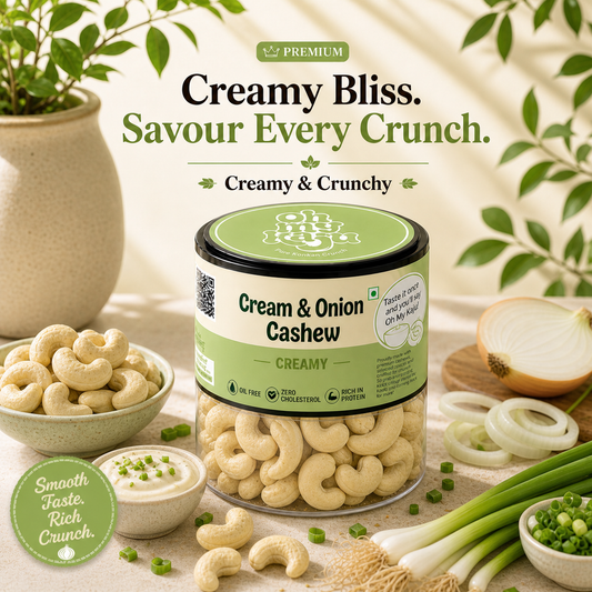 Cream & Onion Flavoured Cashews | Premium Crunchy Cashew Nuts | Protein Rich Healthy Snack | Oil Free | Oh My Kaju