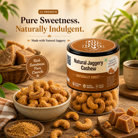 Natural Jaggery Cashews | No Refined Sugar | Premium Crunchy Kaju Coated with Pure Jaggery | Healthy Energy Snack | 100% Natural Sweetener | Oh My Kaju 100 gms