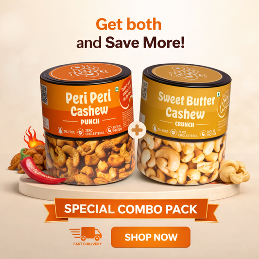 Oh My Kaju™ Peri Peri & Sweet Butter Cashew Combo Pack | Premium Flavoured Cashews | Healthy Snack | Oil-Free | Protein Rich-100 gms each