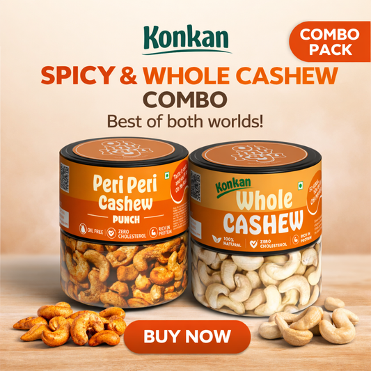 Oh My Kaju™  Konkan Cashew Combo – Peri Peri Flavoured & Whole Natural Cashews | High Protein Healthy Snack-100 gms each