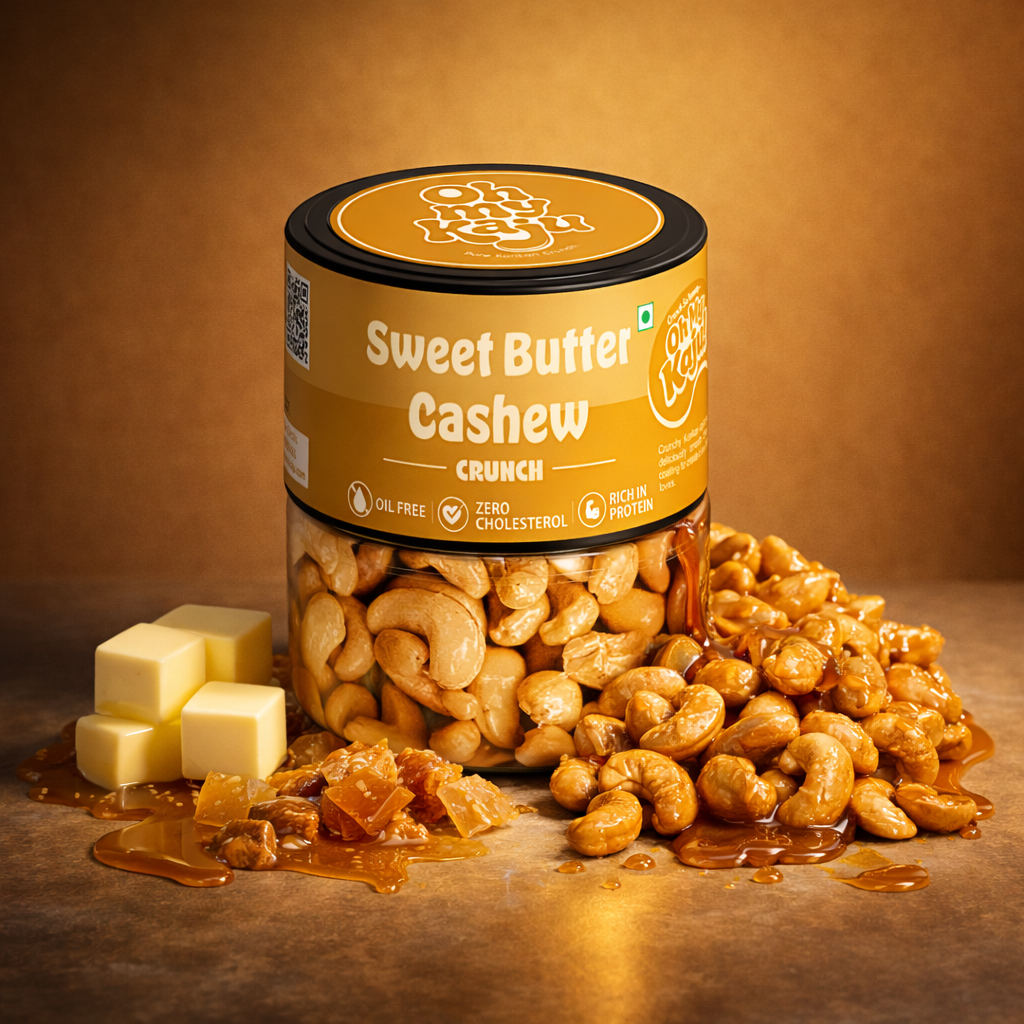 Oh My Kaju™ Premium Konkan Whole Cashew + Sweet Butter Cashew Crunch Combo Pack | Fresh, Crunchy, Protein-Rich (Zero Cholesterol)-100 gms each