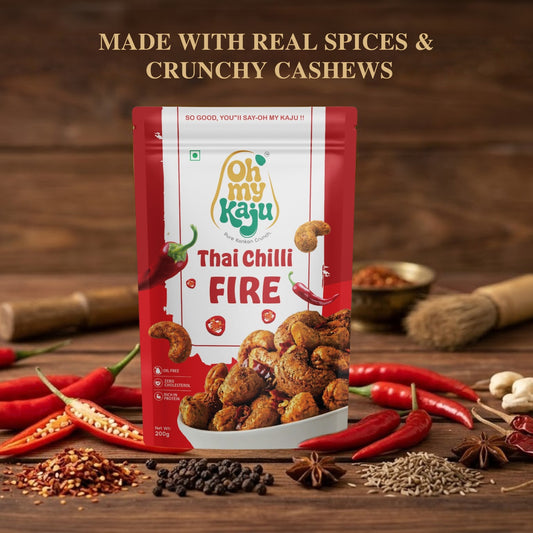 Premium Thai Chilli Cashews 200g | Spicy Roasted Flavoured Kaju | Konkan Origin Gourmet Snack – Oh My Kaju