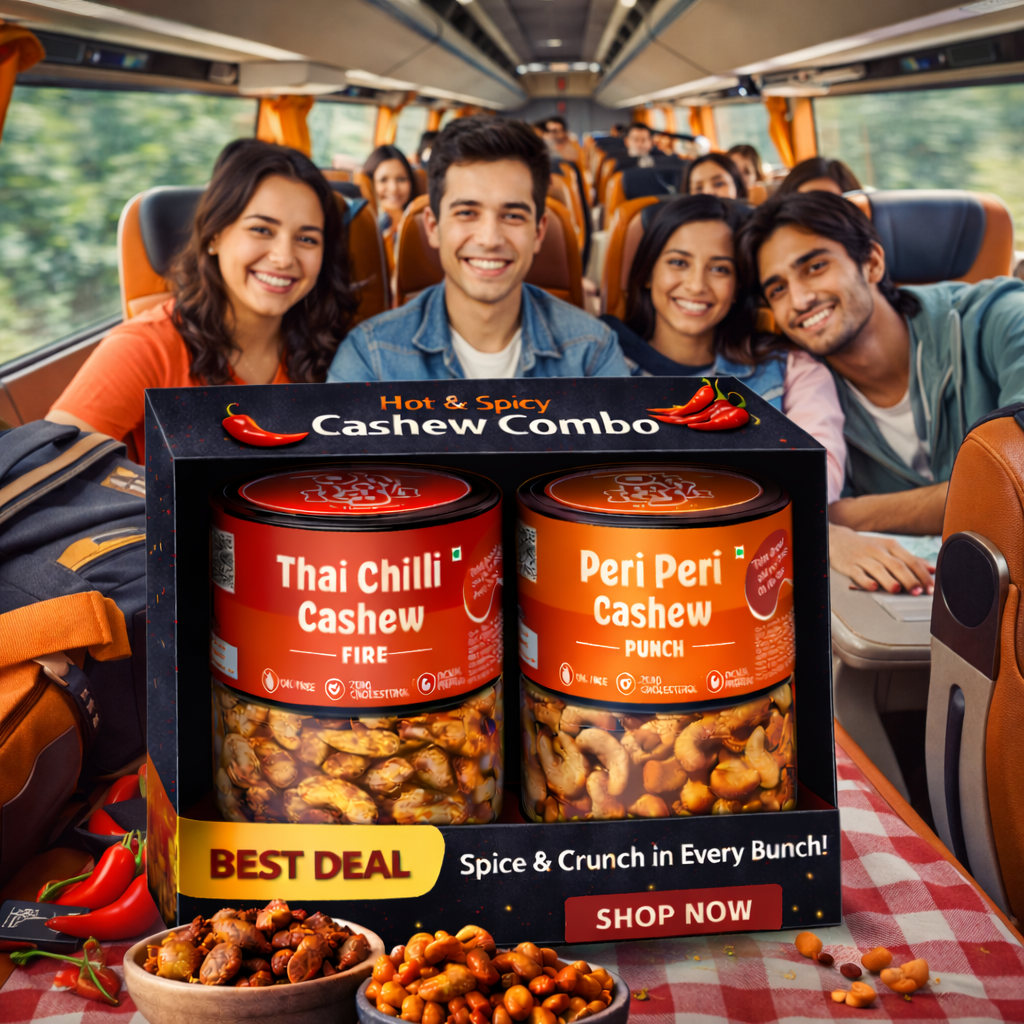 Oh My Kaju™ Hot & Spicy Cashew Combo Pack | Thai Chilli Fire + Peri Peri Punch | Premium Konkan Flavoured Kaju | Oil-Free, High Protein-100 gms each